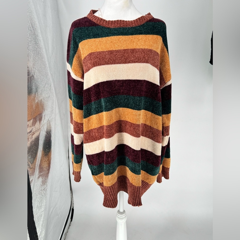 Entro Multicolor Striped Women's Sweater Tunic Length Super Soft and Cozy